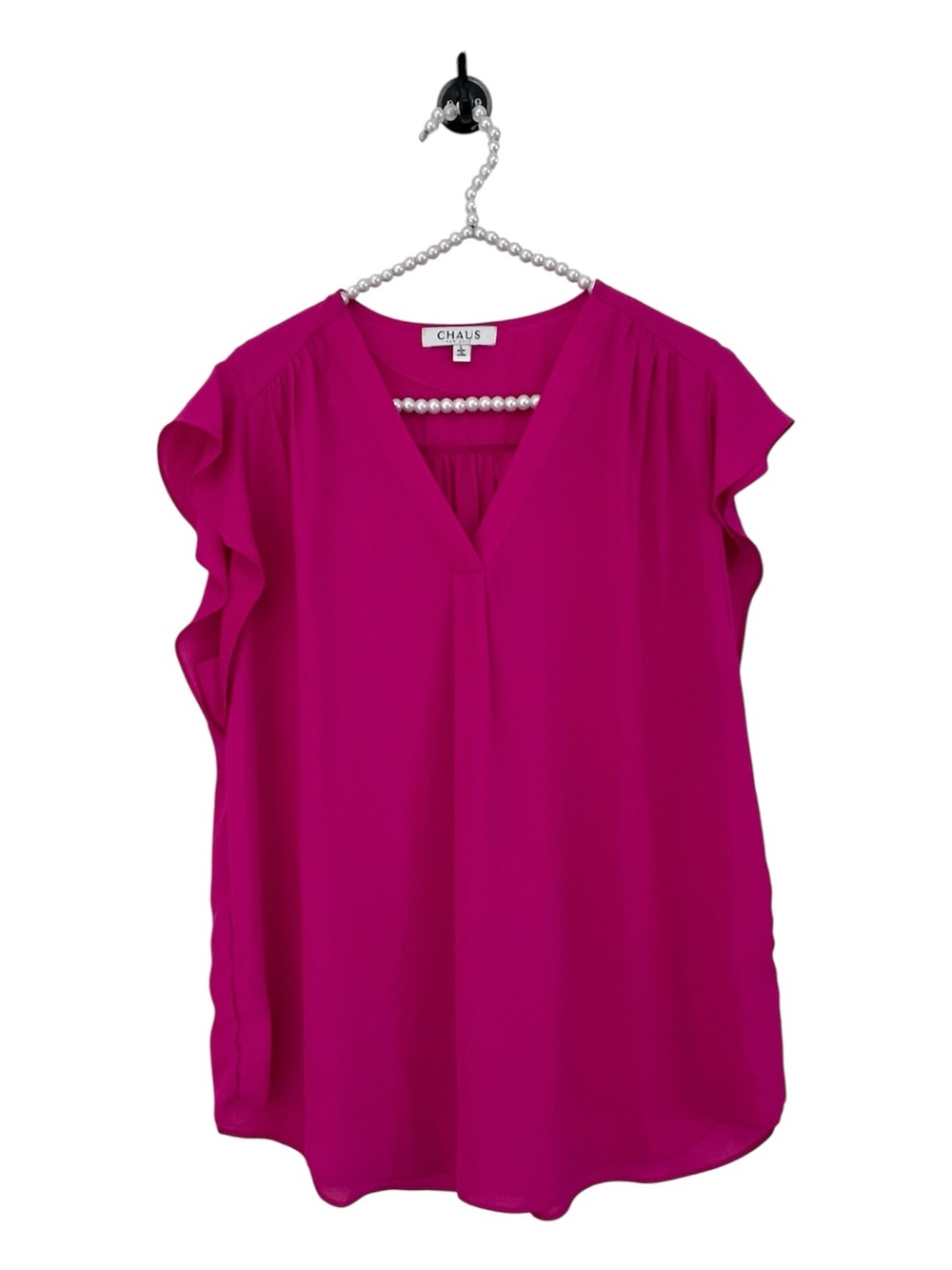 Chaus Women's Magenta Pink Flutter Sleeve V-Neck Top Women’s Size Large